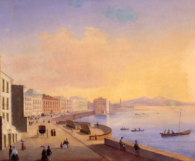 Gamla Saint Lucia-gatan i Neapel av Neapolitan School