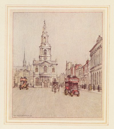 St Mary-le-Strand (färglitografi) av Nelson Dawson