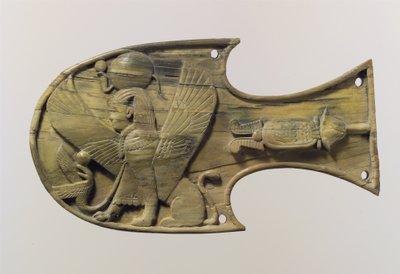 Hästblinker huggen i relief med en sittande sfinx, ca 800-talet f.Kr av Neo Assyrian Neo Assyrian