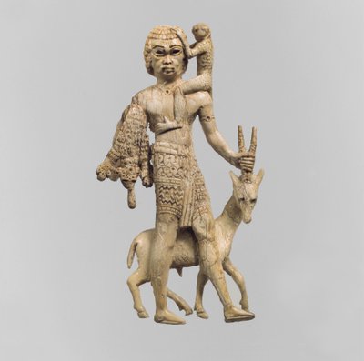 Statyett av en man med en oryx, en apa och ett leopardskinn, ca 800-talet f.Kr. av Neo Assyrian Neo Assyrian