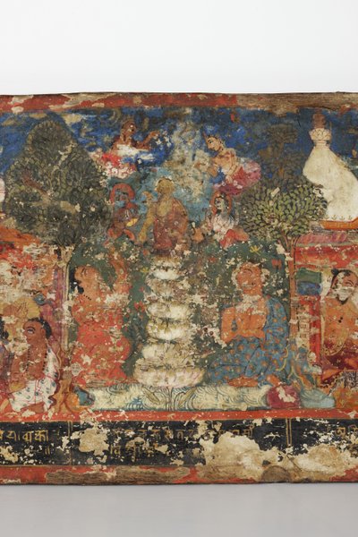 Detalj från ett omslag till ett buddhistiskt manuskript (opak akvarell på trä) av Nepalese School