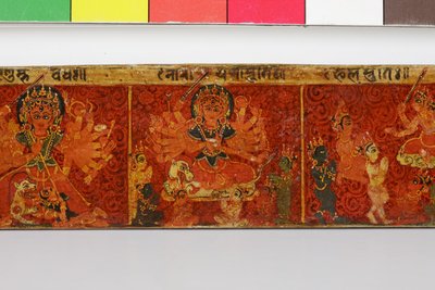 Detalj från ett Devimahatmya-manuskriptomslag (ogenomskinlig wc på trä) av Nepalese School