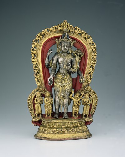 Jatamukuta Lokesvara, Khasa Malla Kingdom (1100-1484) (paket förgyllt, kopparlegering och pigment) av Nepalese School