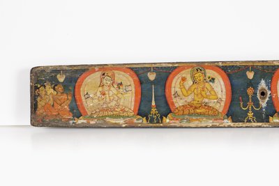 Manuskript av De fem skydden, bakre omslag, 1138 (ogenomskinlig wc och bläck på trä) av Nepalese School