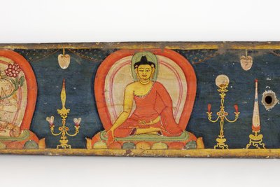 Manuskript av De fem skydden, främre omslaget, 1138 (ogenomskinlig wc och bläck på trä) av Nepalese School