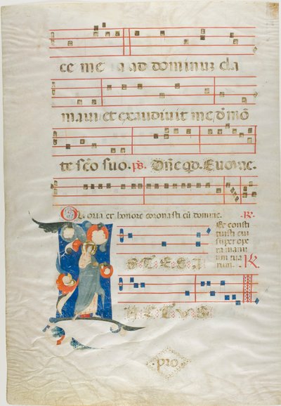 Nimbed Saint in a Historiated initial "I" from an Antiphonary av Neri da Rimini