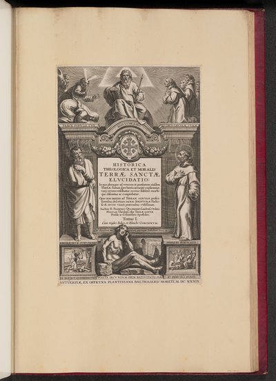 Titelsida för Franciscus Aguilonius, Historisk teologisk och moralisk utrotning av det heliga landet av Netherlandish 17th Century after Sir Peter Paul Rubens