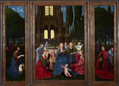 Jungfrun och barnet med heliga och änglar i en trädgård, ca. 1500 av Netherlandish Master