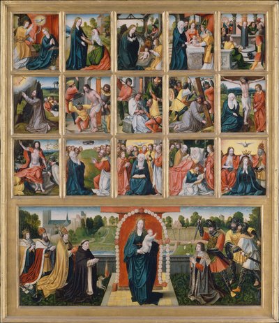 De femton mysterierna och rosenkransens jungfru. av Netherlandish Painter