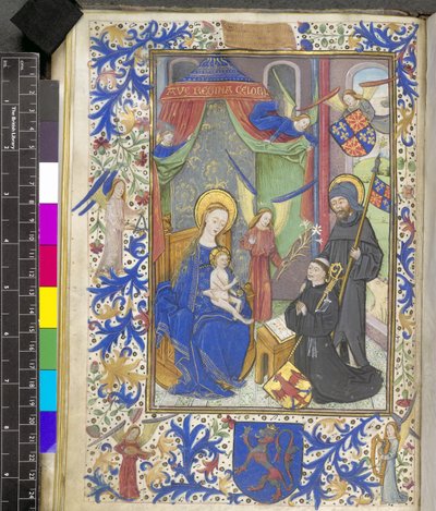 Lägg till 17440 f.13v Virgin of the Lily med beskyddaren Willem van Bossunt, från Ghent Missal av Netherlandish School