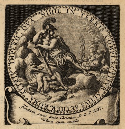 Allegorisk figur av det romerska imperiet, Romulus och Remus. av Netherlandish School