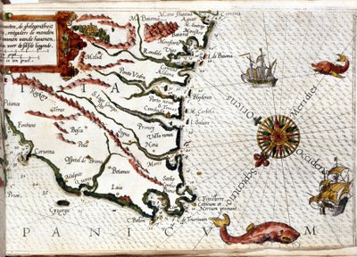 Cape Finisterre efter Luca J. Waghenaers portulan tresoor de zeevaert, Leiden 1592 av Netherlandish School