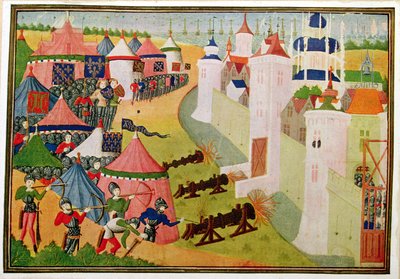 Harl 4379 f.83v Angrepp på piratfästet i Nordafrika (Mahedia) från 