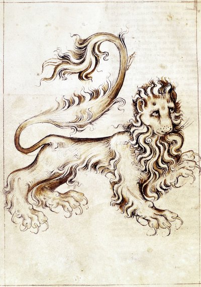 Sloane 3983 f.16v Stjärntecknet Lejonet (vellum) av Netherlandish School