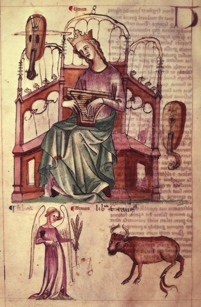 Sloane 3983 fol.42v Venus spelar ett psalter, från 
