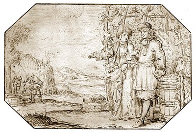De fyra årstiderna: Höst - skörd, ca 1675 (penna och sepiafärg på papper) av Netherlandish School