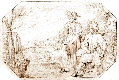 The Four Seasons: Summer - Reaping, c.1675 (penna & sepia bläck på papper) av Netherlandish School