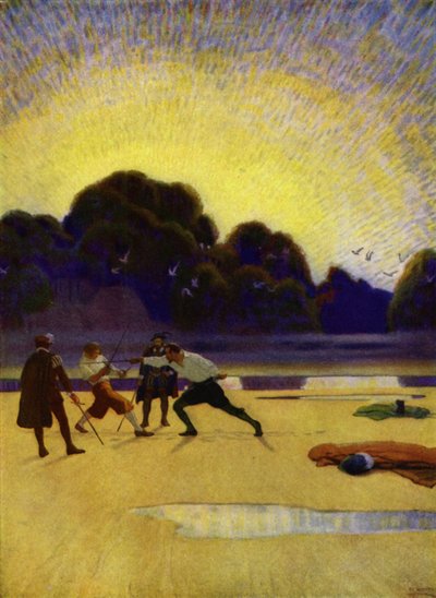 Illustration för Westward Ho! av Charles Kingsley (färg litho) av Newell Convers (after) Wyeth