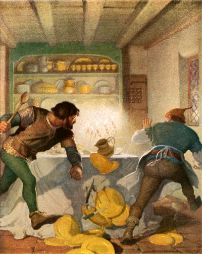 Lille John slåss med kocken i sheriffens hus av Newell Convers Wyeth