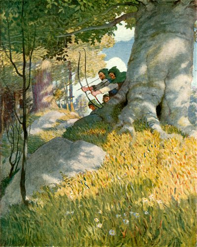 Robin Hood och hans följeslagare räddar Will Stutely av Newell Convers Wyeth