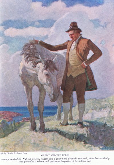 Sir Nat och hästen: Johnny såg Sir Nat gnugga den gråa nosen; stå tillbaka och fortsätt till en minut och systematisk inspektion, 1928 av Newell Convers Wyeth