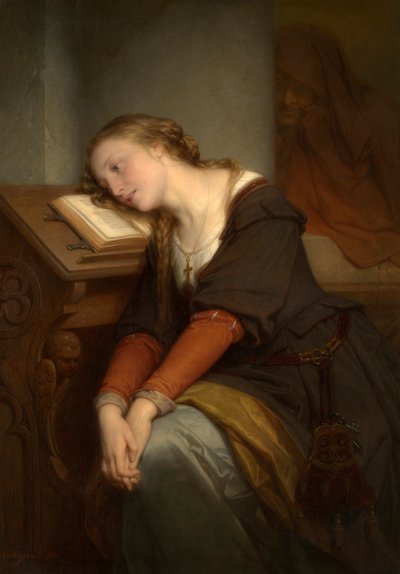 Margareta i kyrkan (olja på duk) av Nicaise de Keyser
