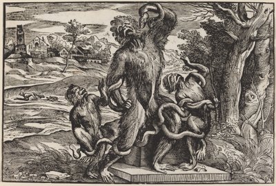 Karikatyr av Laocoongruppen av Niccolò Boldrini after Titian