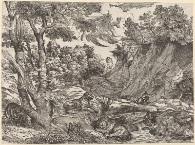 Saint Hieronymus i vildmarken av Niccolò Boldrini after Titian