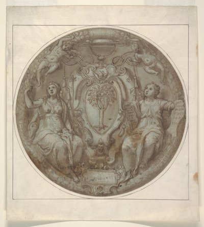 Design för en Tondo med armar av kardinal Giulio della Rovere av Niccolò Martinelli, called il Trometta