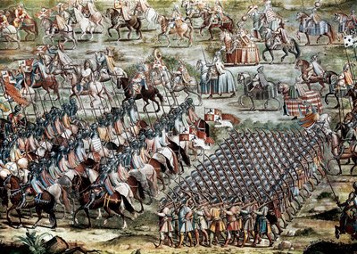 Slaget vid Higueruela den 1/07/1431 mot John II:s armé av Kastilien (1405-1454) och Mohammed IX:s armé av Niccolo (and workshop) Granello