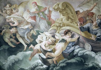 Stormen lugnade mirakulöst vid kontakt med Pius V medaljong av Niccolo Francesco Lapi