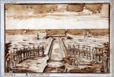 Kolonnad ""Curves Gallery"" vid Gateway i Peterhof. Projekt - Nicola Michetti (1675-1759). Penna, brunt indiskt bläck på papper av Niccolo Michetti