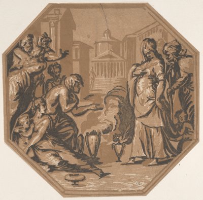 Människor som hyllar Psyches skönhet, ca. 1540-50., ca. 1540-50. av Niccolo Vicentino
