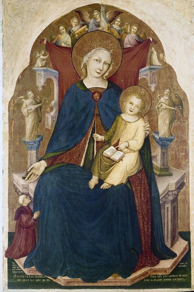 Madonna tronade med Child och två hängivna. Målning av Niccolo di Pietro Gerini av RC