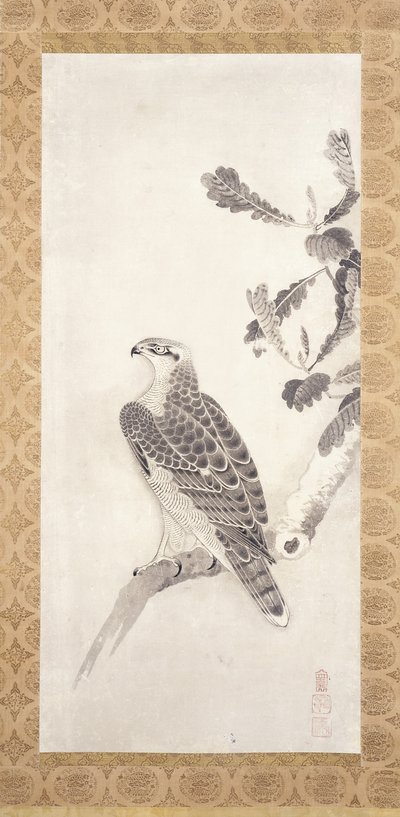 Hawk Perched On A Branch (bläck på papper) av Nichokuan Soga