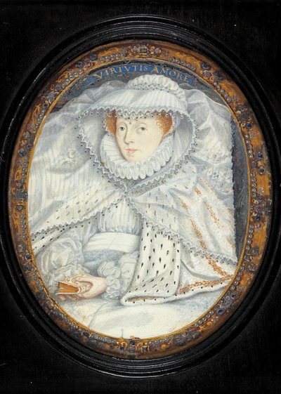 En dam som traditionellt identifieras som Mary Queen of Scots (akvarell på veläng) av Nicholas Hilliard