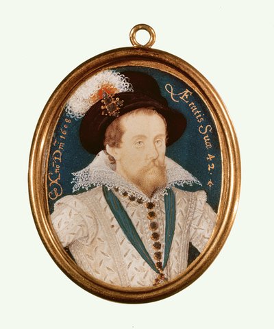 King James I (akvarell på veläng) av Nicholas Hilliard