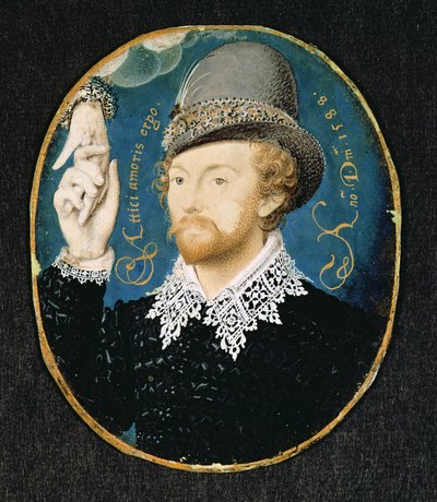 Man som knäpper handen från ett moln, möjligen William Shakespeare, 1588 av Nicholas Hilliard