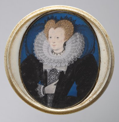 Portrait of a Woman, ca 1590 (akvarell på veläng i original, svarvat elfenbensfodral) av Nicholas Hilliard