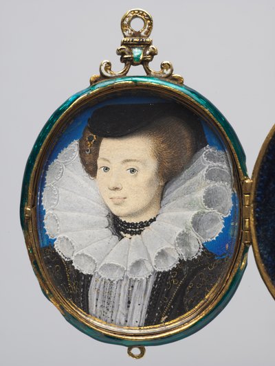 Portrait of a Woman, ca 1593 (akvarell på veläng i en medaljongram av guld och emalj) av Nicholas Hilliard