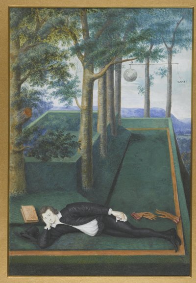 Porträtt av en liggande adelsman i en övervuxen domstol; Porträtt av Henry Percy, 9:e Earl of Northumberland av Nicholas Hilliard