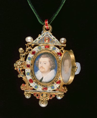 The Gresley Jewel, med miniatyrporträtt av Sir Thomas Gresley och hans brud Catherine Walsingham (se även 14569) av Nicholas Hilliard