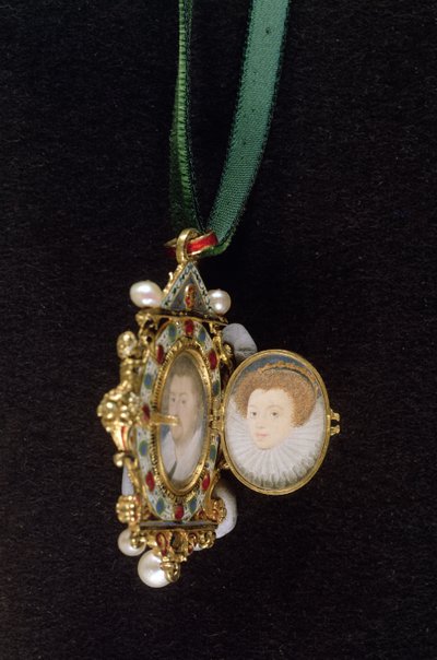 The Gresley Jewel, med miniatyrporträtt av Sir Thomas Gresley och hans brud Catherine Walsingham (se även 14568) (blandade media) av Nicholas Hilliard