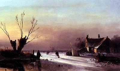 En kvällsscen på is av Nicholas Jan Roosenboom