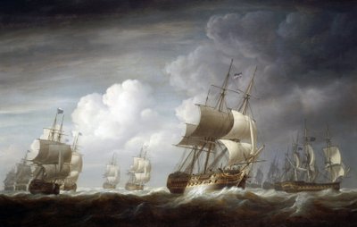 En flotta av indianska fartyg, brittiska fartyg från Ostindiska handelskompaniet. Olja på duk av Nicholas Pocock