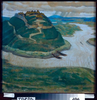 Gammalt befäst slaviskt läger. Verk av Nicolas (Nicholas) Roerich (1874-1947), pastell på kartong. Rysk konst, 1900-talet, symbolik. Regional Art Gallery, Tver. av Nicholas Roerich