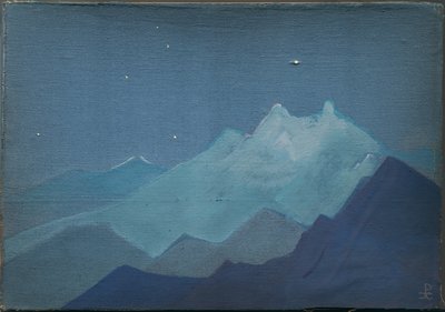 Himalaya, månbelysta berg, skiss, 1933 av Nicholas Roerich