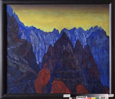 Ormens rop. (Tibets bergslandskap). Målning av Nicholas Roerich (1874-1947), tempera på trä av Nicholas Roerich