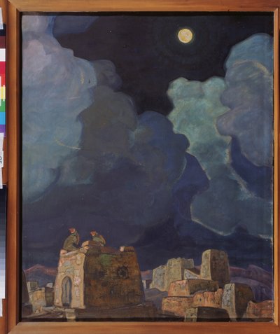 Macheski (Vitryssland). Månfolk. Verk av Nicholas Roerich (1874-1947), tempera och olja på kartong av Nicholas Roerich