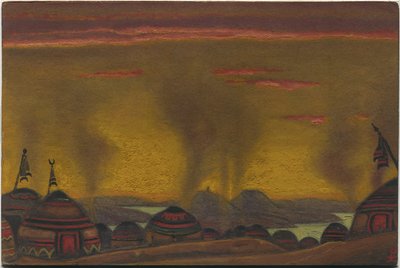Polovtsian Camp, dekor för "Polovtsian Dances" från Borodins opera "Prince Igor", 1943 av Nicholas Roerich